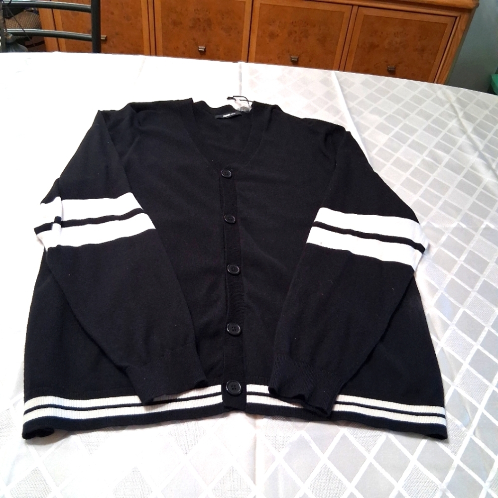 Black and White V-Neck Sweater